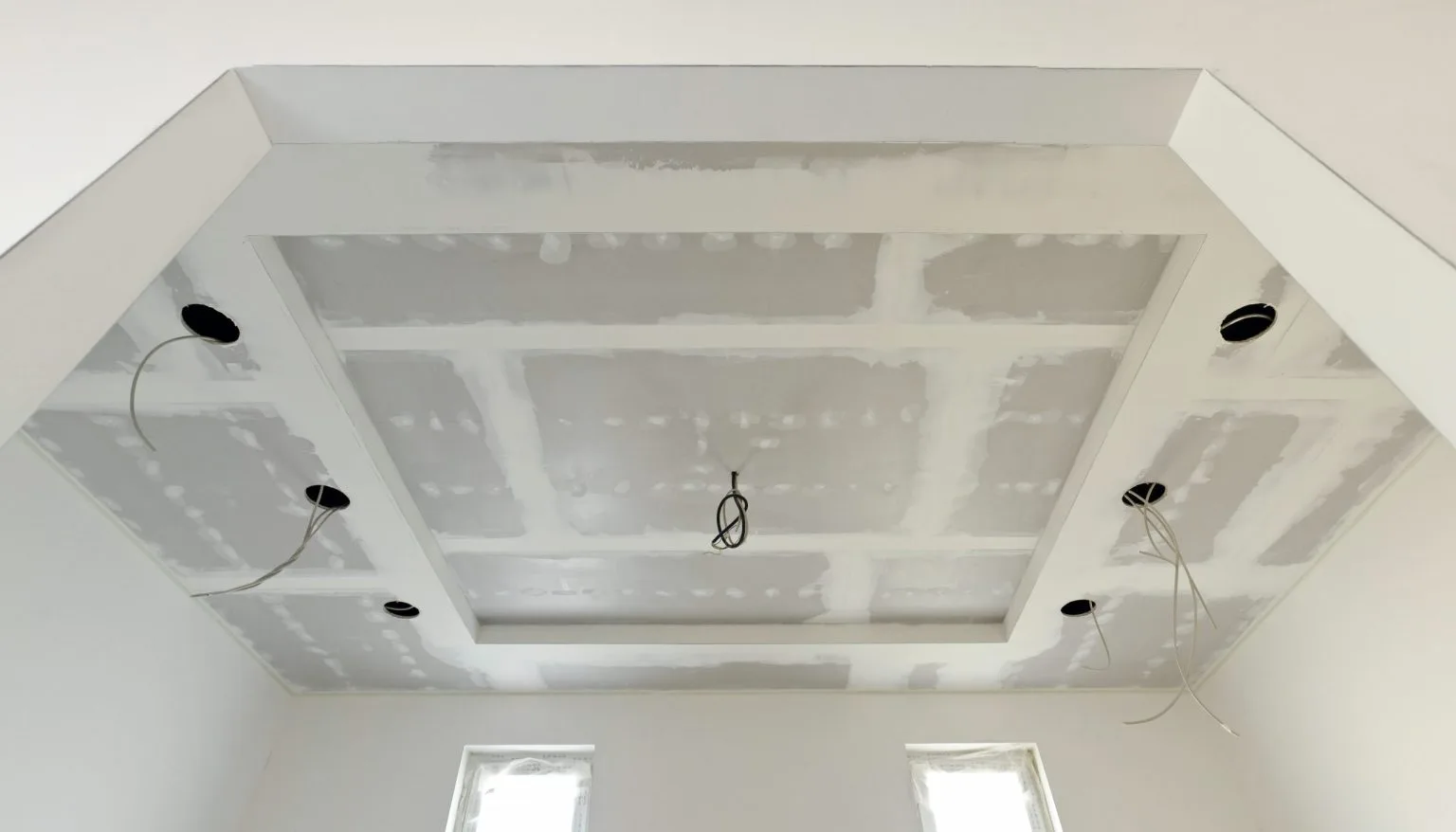 Coffered gypsum ceiling under construction in a Dubai villa