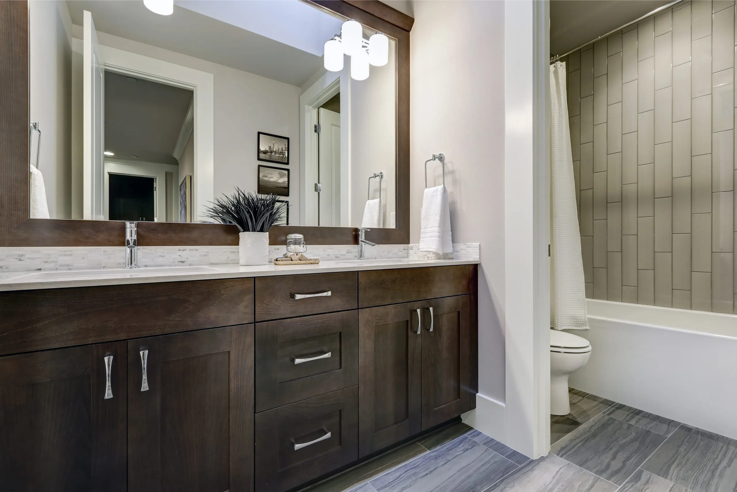 Custom Double Vanity with Framed Mirror