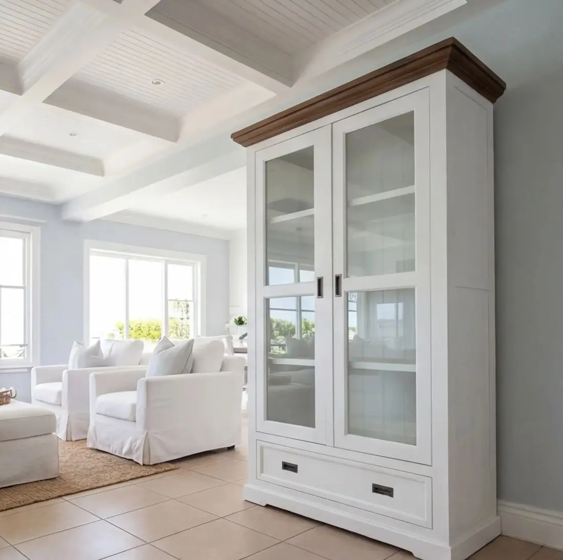 Bespoke blue display cabinet after renovation by Fitout Renovation Dubai