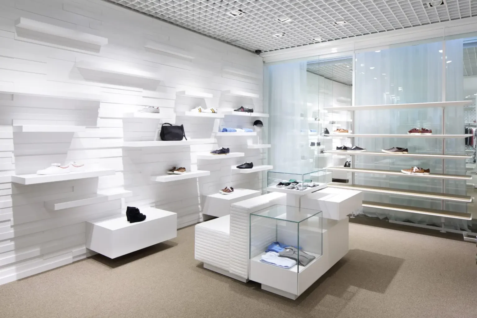 Retail display shelving and cabinet joinery produced by a carpentry company in Dubai