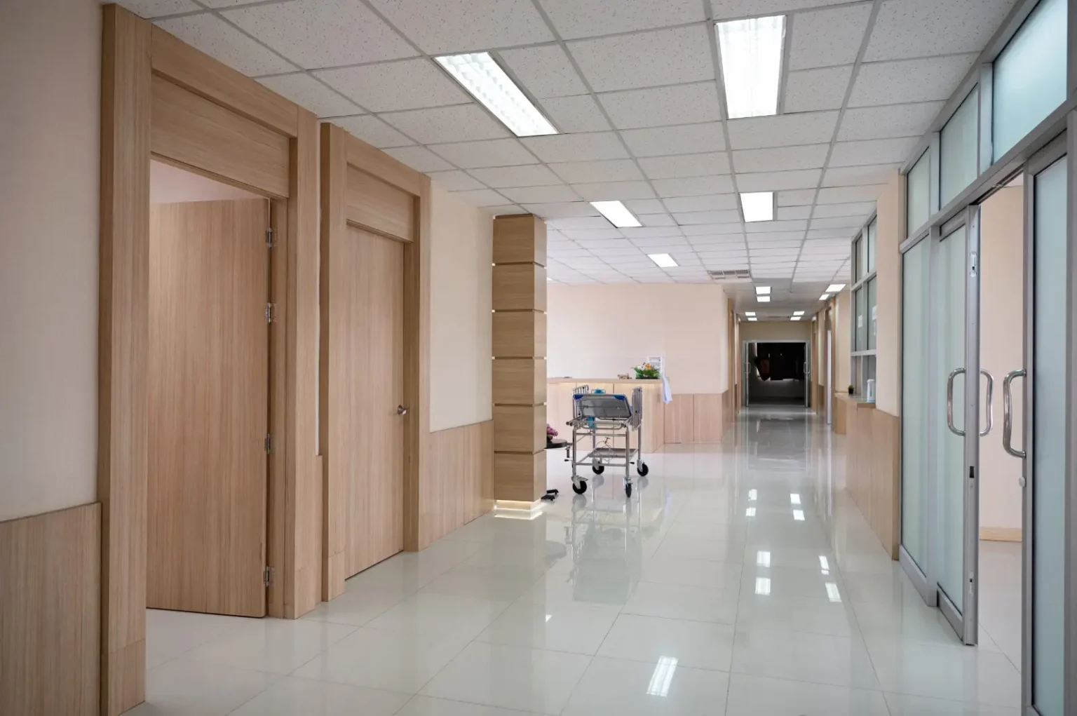 Timber doors and matching wall cladding installed by joinery contractors in Dubai